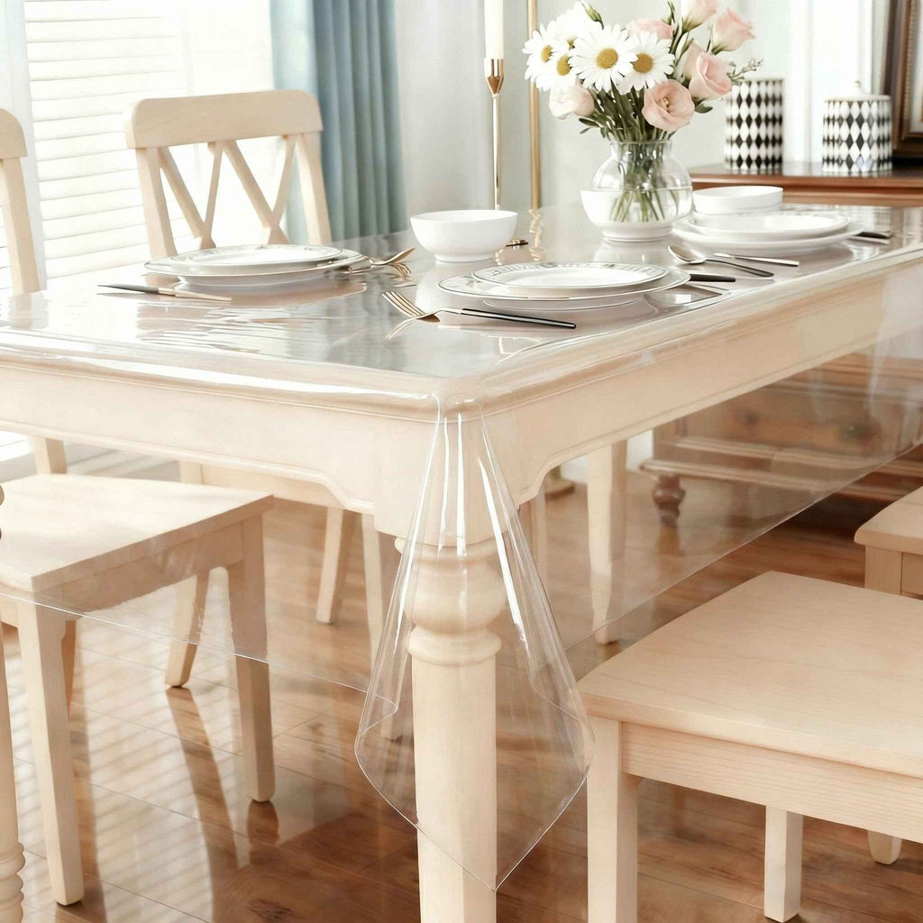 Clear Plastic Tablecloth Protector – 100% Waterproof Vinyl Table Cover