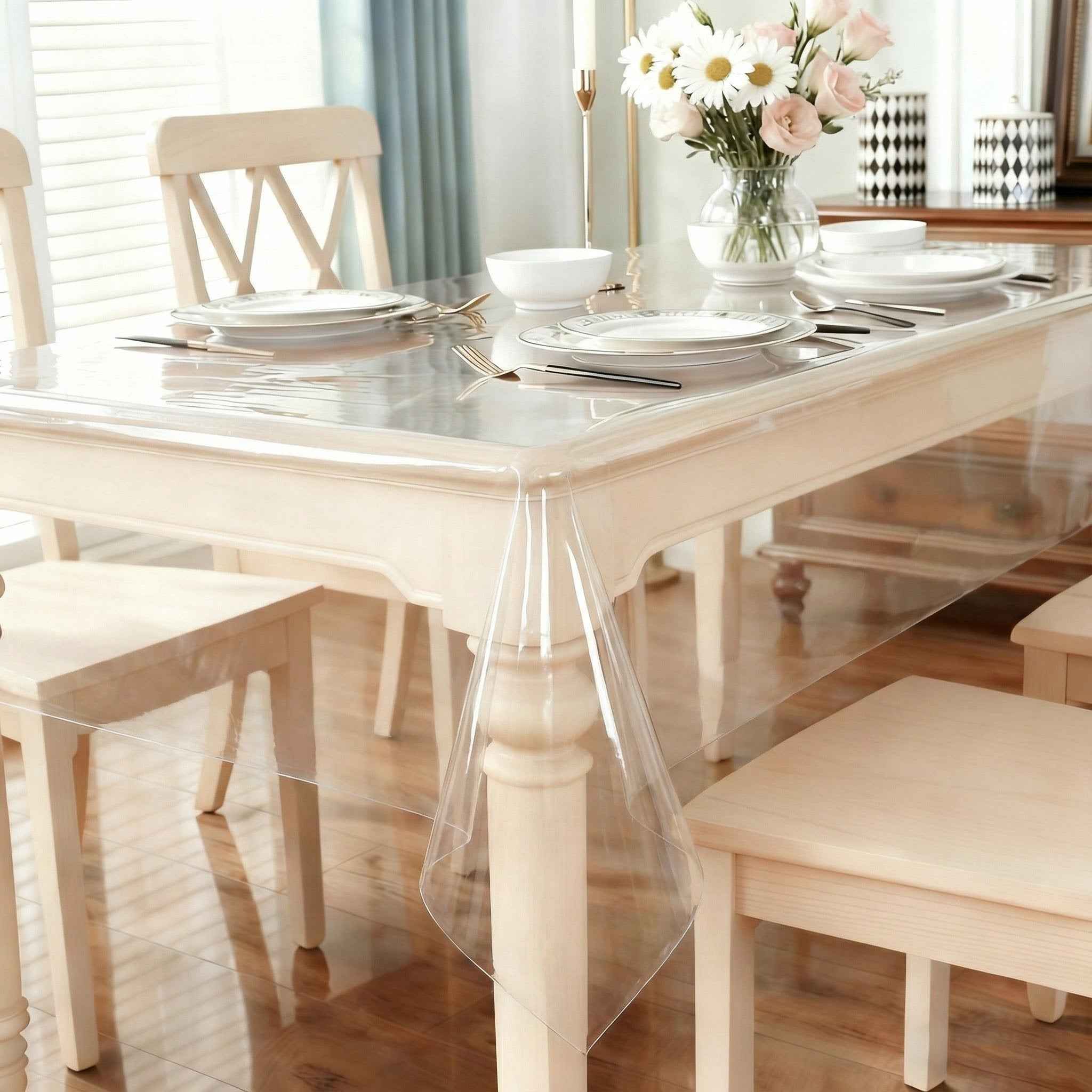 Clear Plastic Tablecloth Protector – 100% Waterproof Vinyl Table Cover