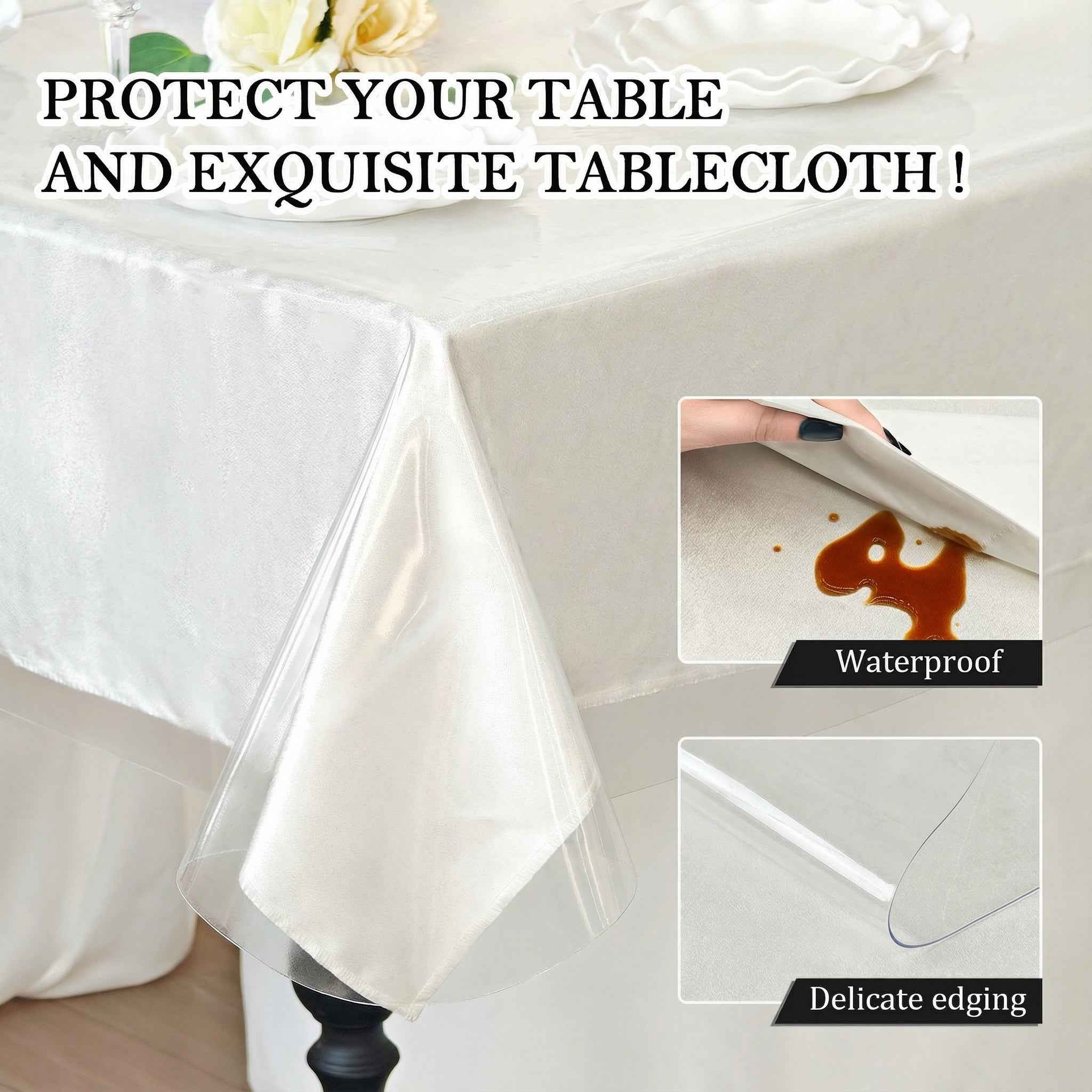 Clear Plastic Tablecloth Protector – 100% Waterproof Vinyl Table Cover